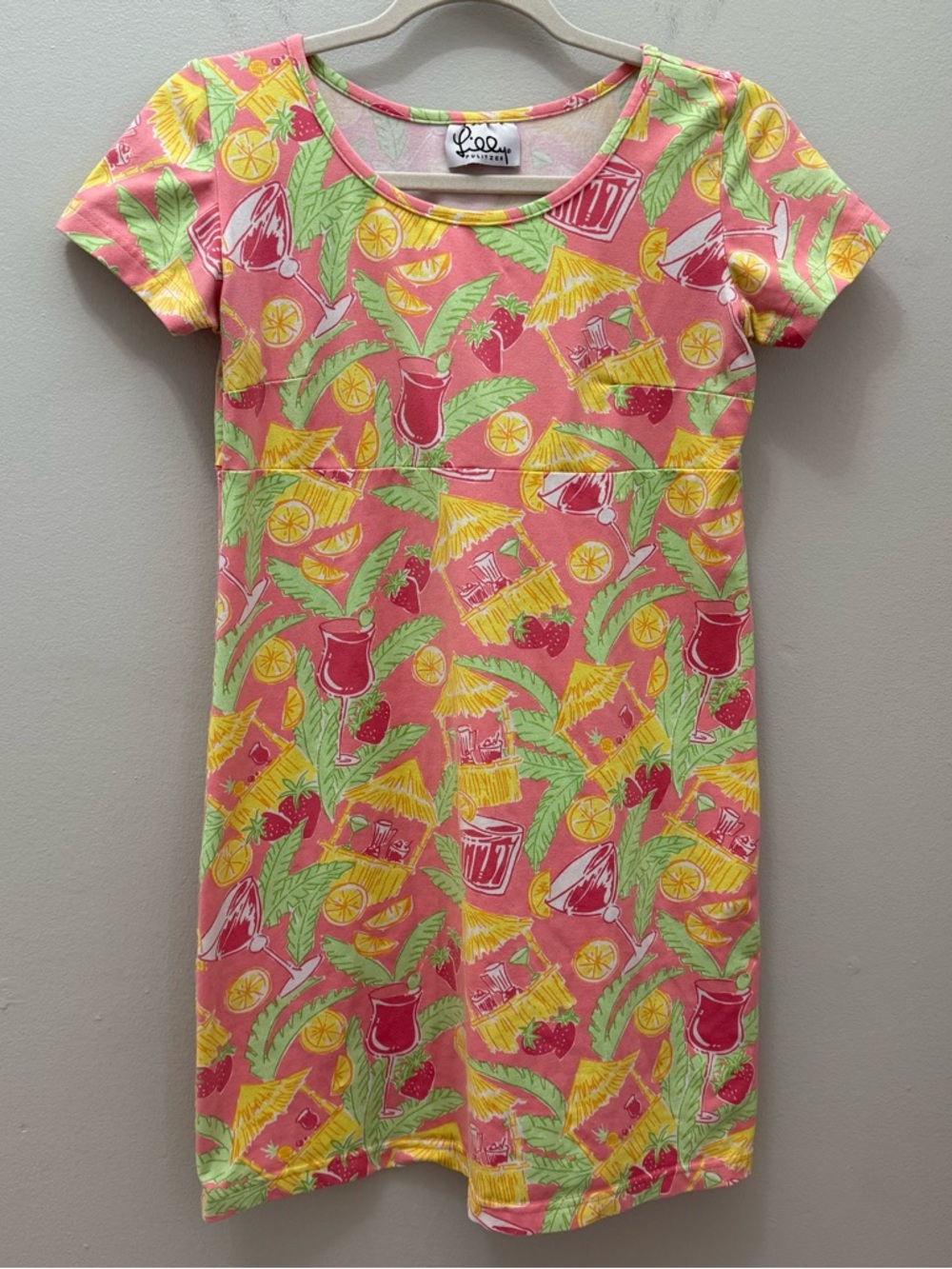 Tropical Tiki Bar Print Lilly Pulitzer Short Sleeve midi Dress Size XS